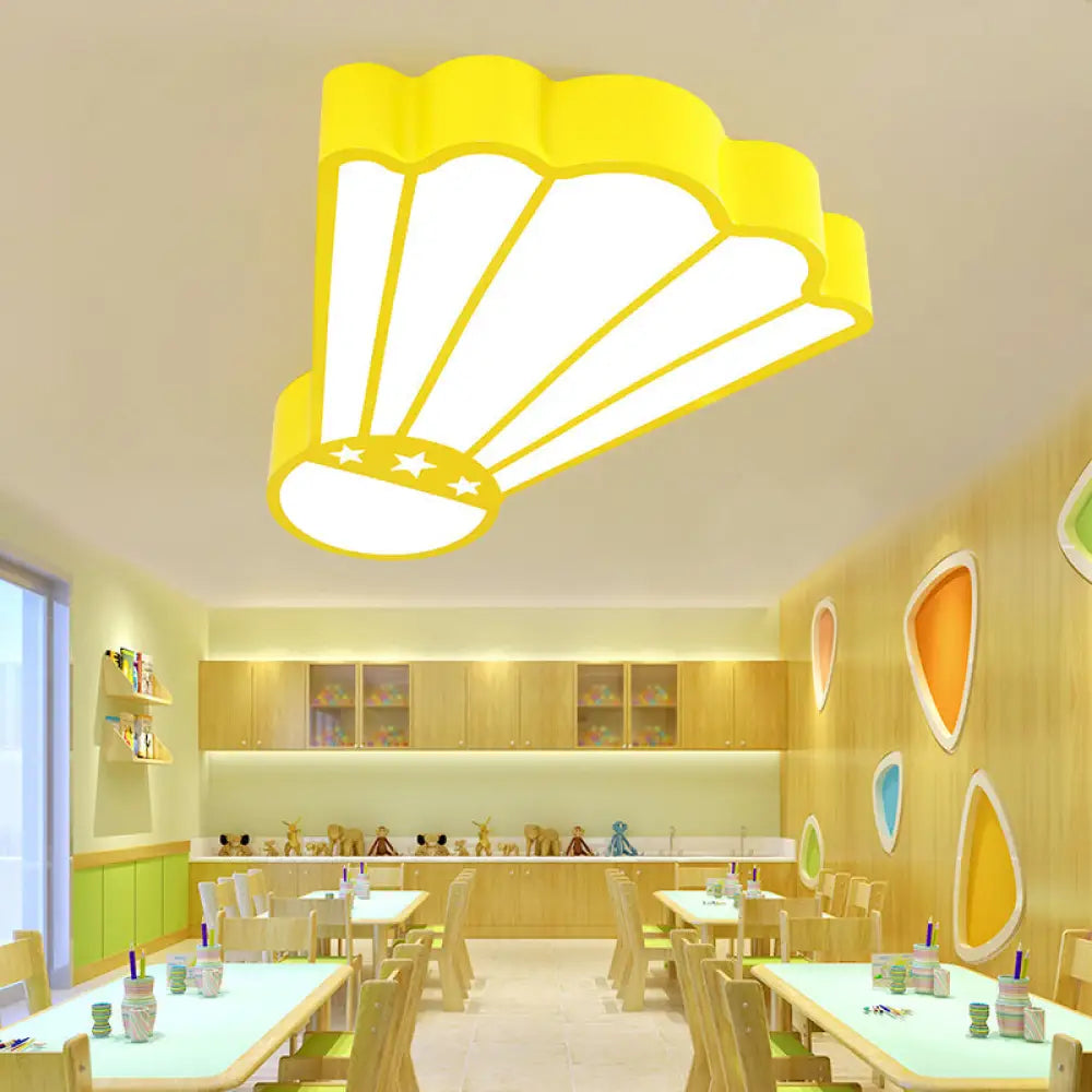 Cartoon Badminton Ceiling Light In Yellow - Perfect For Kindergarten / White