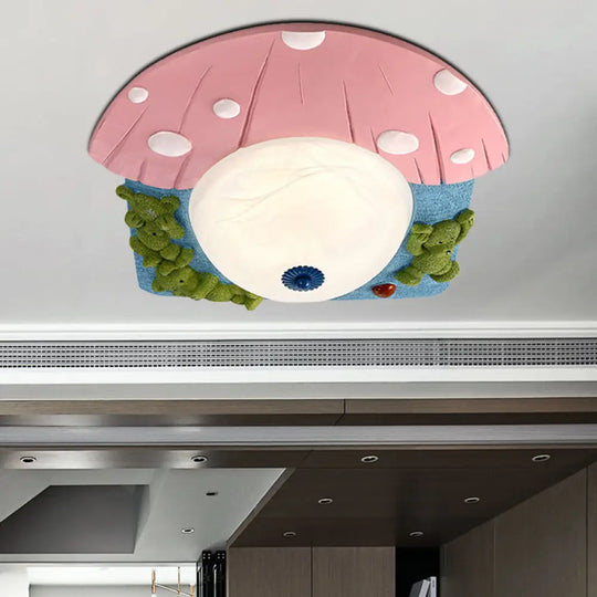 Cartoon Bear Ceiling Mounted Led Flush Light For Kids’ Rooms - Red/Blue With White Glass Shade Red