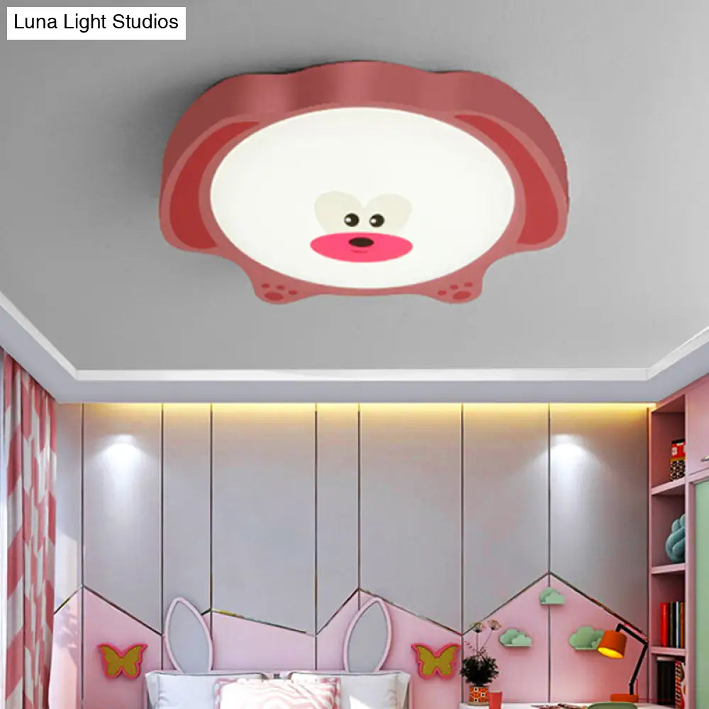 Cartoon Bear Led Flush Mount Lighting For Kids Room In Blue/Pink Acrylic And Metal