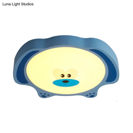 Cartoon Bear Led Flush Mount Lighting For Kids Room In Blue/Pink Acrylic And Metal
