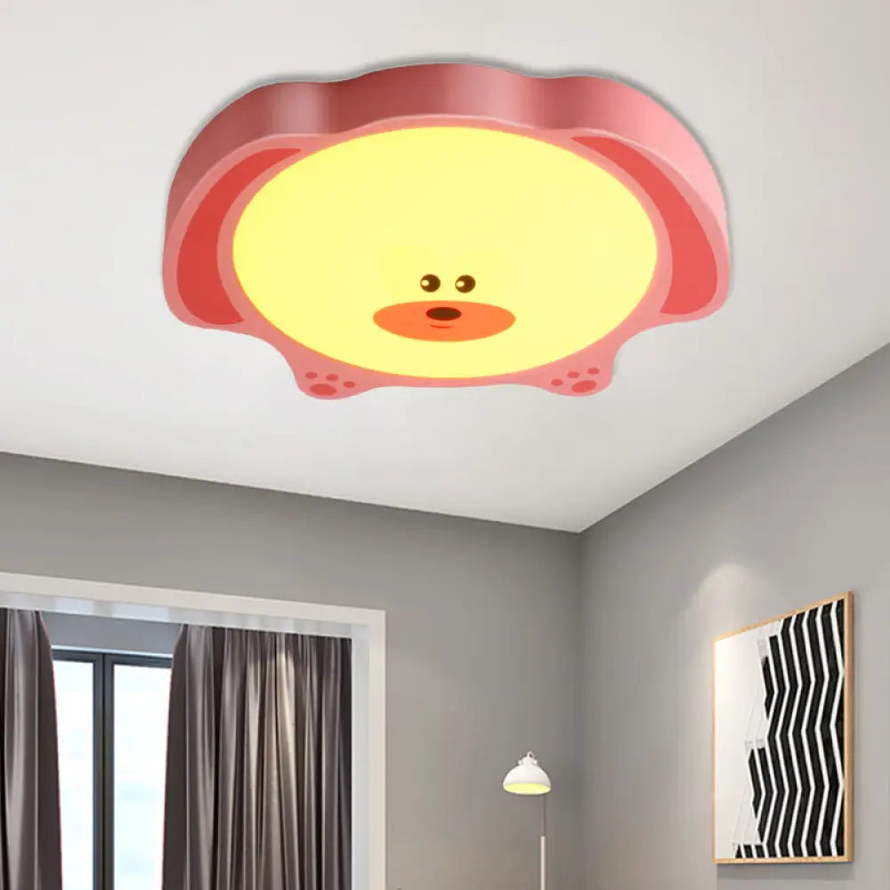 Cartoon Bear Led Flush Mount Lighting For Kids’ Room In Blue/Pink Acrylic And Metal Pink