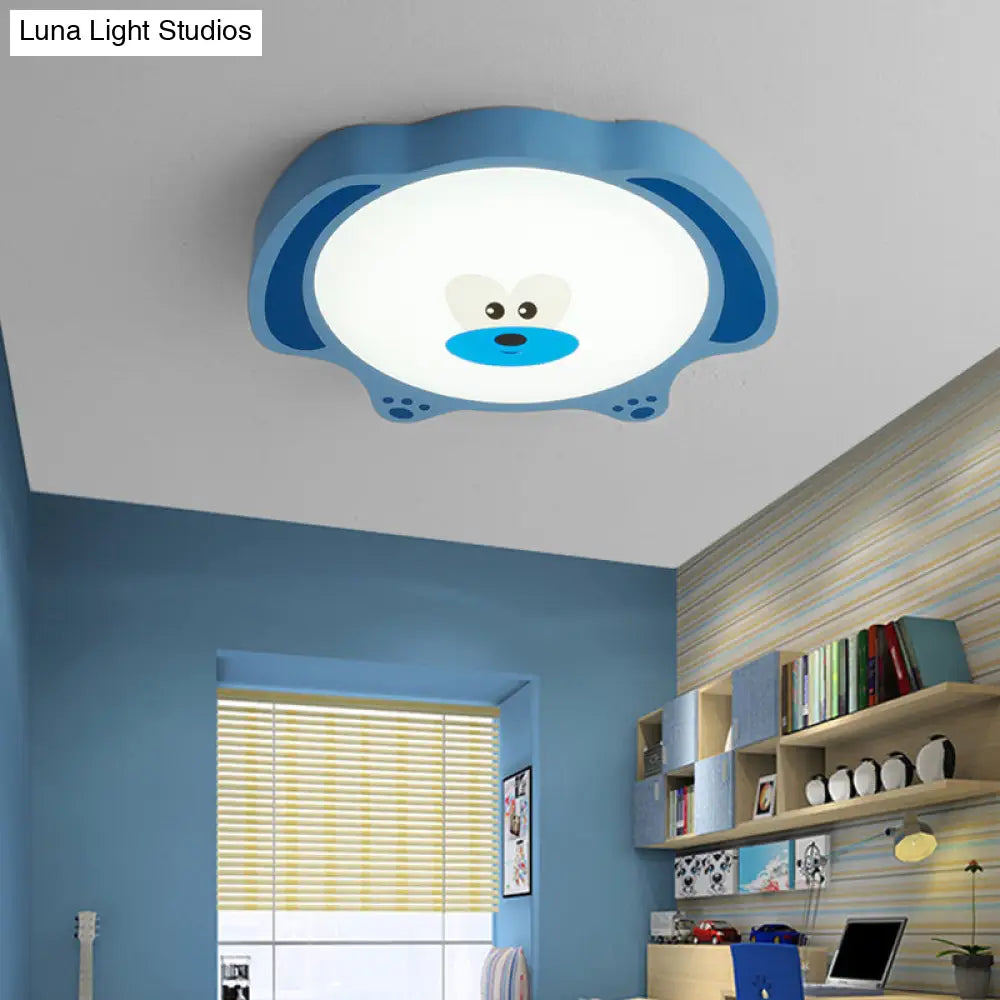 Cartoon Bear Led Flush Mount Lighting For Kids Room In Blue/Pink Acrylic And Metal Blue