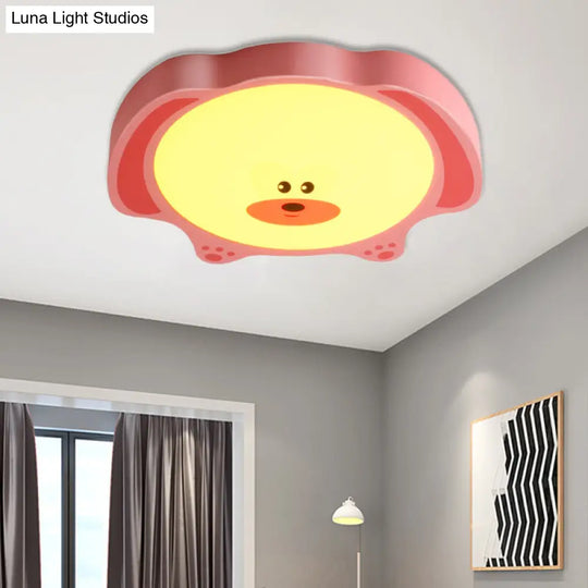 Cartoon Bear Led Flush Mount Lighting For Kids Room In Blue/Pink Acrylic And Metal Pink
