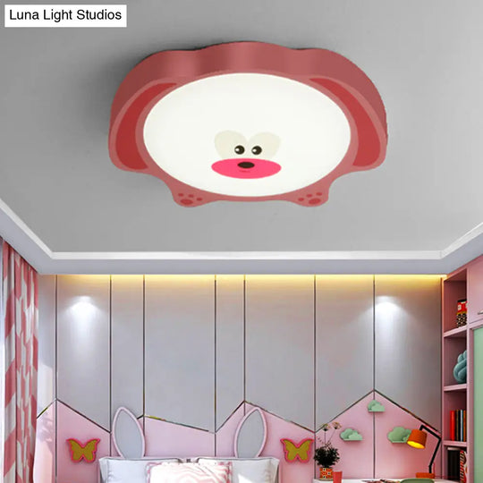 Cartoon Bear Led Flush Mount Lighting For Kids’ Room In Blue/Pink Acrylic And Metal