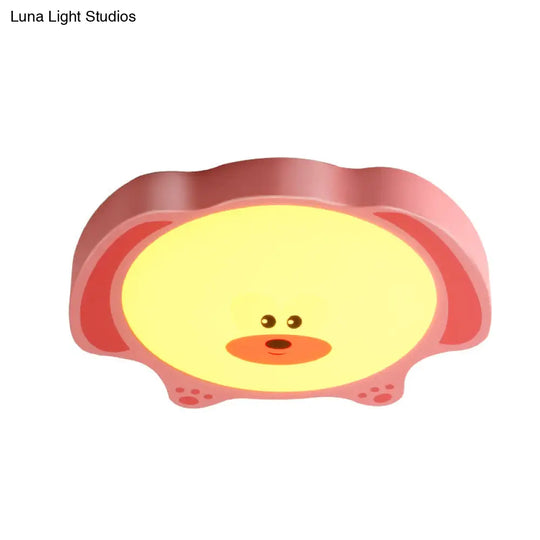 Cartoon Bear Led Flush Mount Lighting For Kids’ Room In Blue/Pink Acrylic And Metal