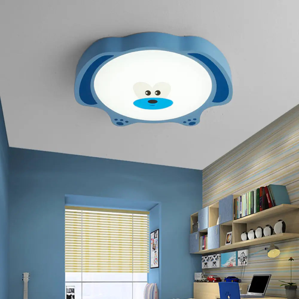 Cartoon Bear Led Flush Mount Lighting For Kids’ Room In Blue/Pink Acrylic And Metal Blue