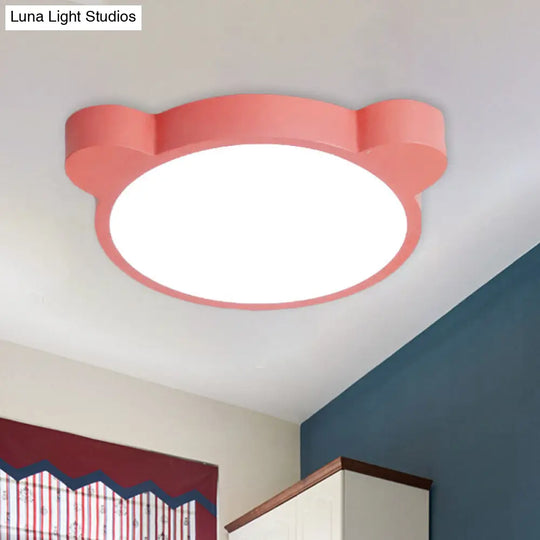 Cartoon Bear Led Flushmount Ceiling Light For Kids Bedroom In Black/White/Pink Pink