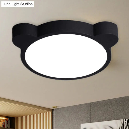 Cartoon Bear Led Flushmount Ceiling Light For Kids Bedroom In Black/White/Pink