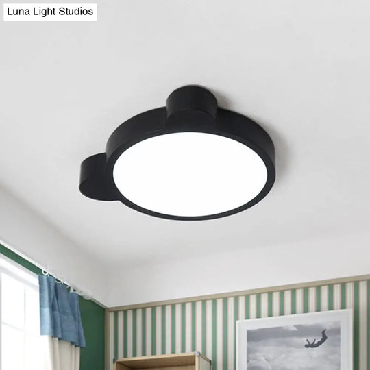 Cartoon Bear Led Flushmount Ceiling Light For Kids Bedroom In Black/White/Pink