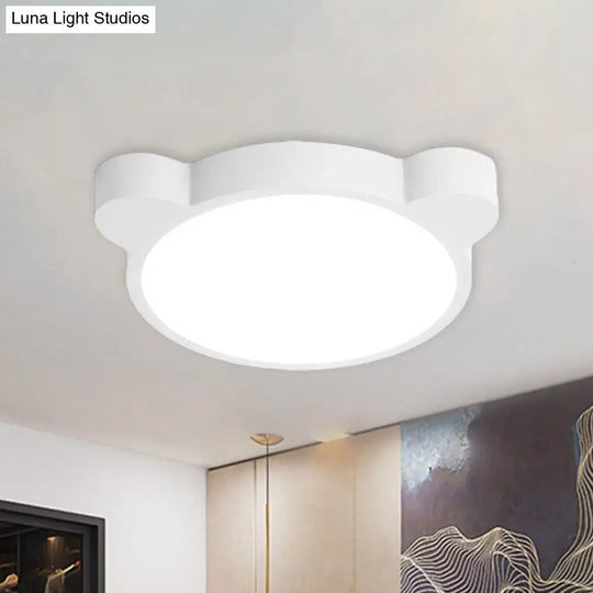 Cartoon Bear Led Flushmount Ceiling Light For Kids Bedroom In Black/White/Pink White