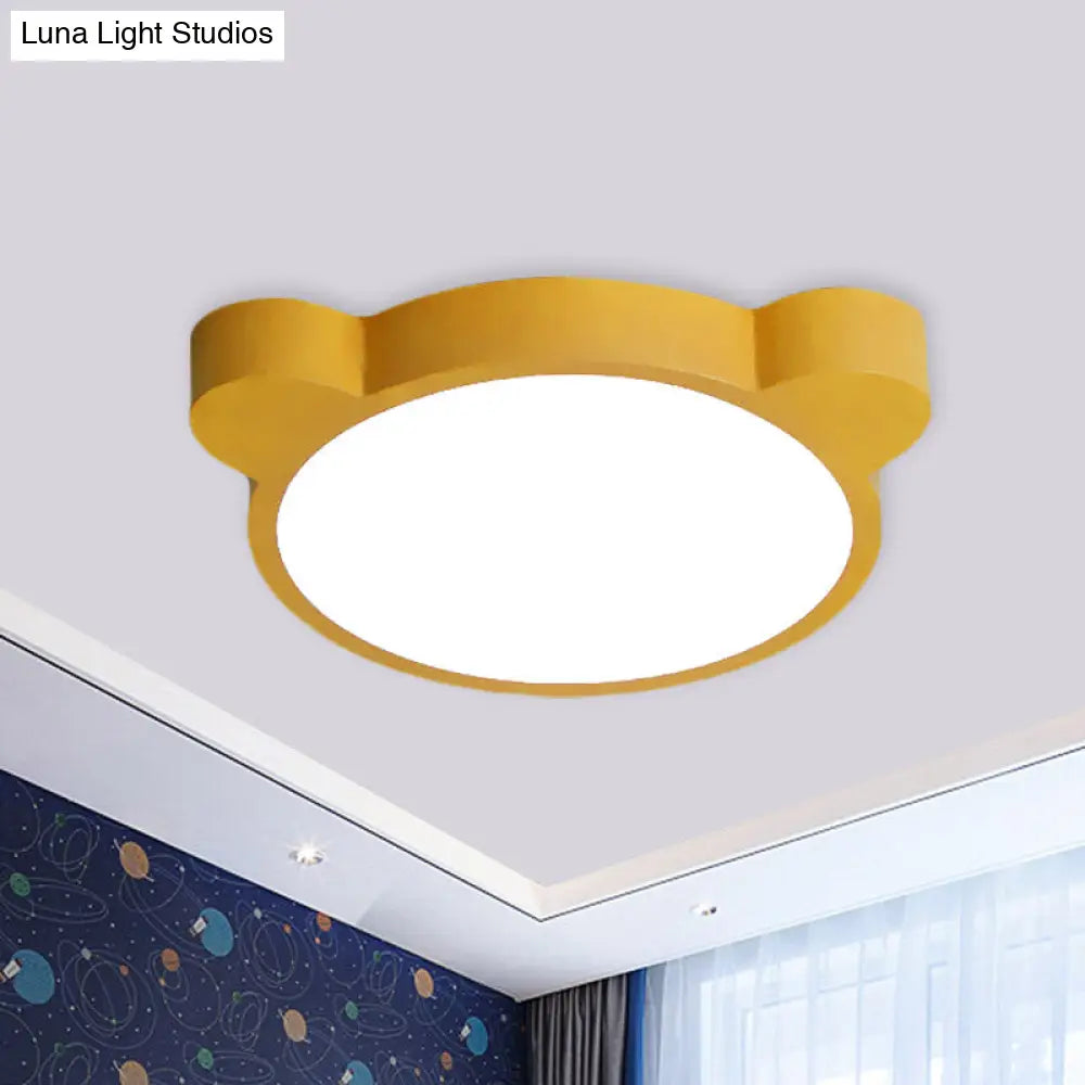 Cartoon Bear Led Flushmount Ceiling Light For Kids Bedroom In Black/White/Pink Yellow