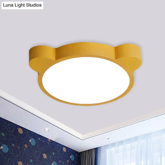 Cartoon Bear Led Flushmount Ceiling Light For Kids Bedroom In Black/White/Pink Yellow