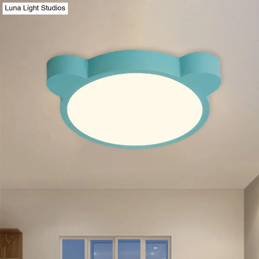 Cartoon Bear Led Flushmount Ceiling Light For Kids Bedroom In Black/White/Pink Blue
