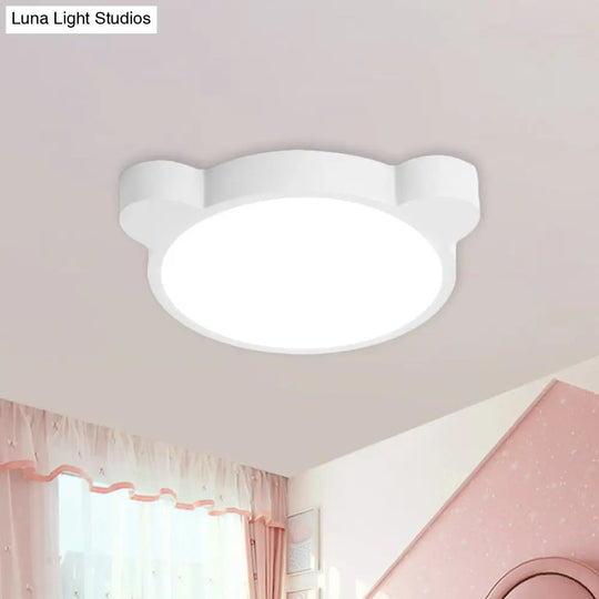 Cartoon Bear Led Flushmount Ceiling Light For Kids Bedroom In Black/White/Pink