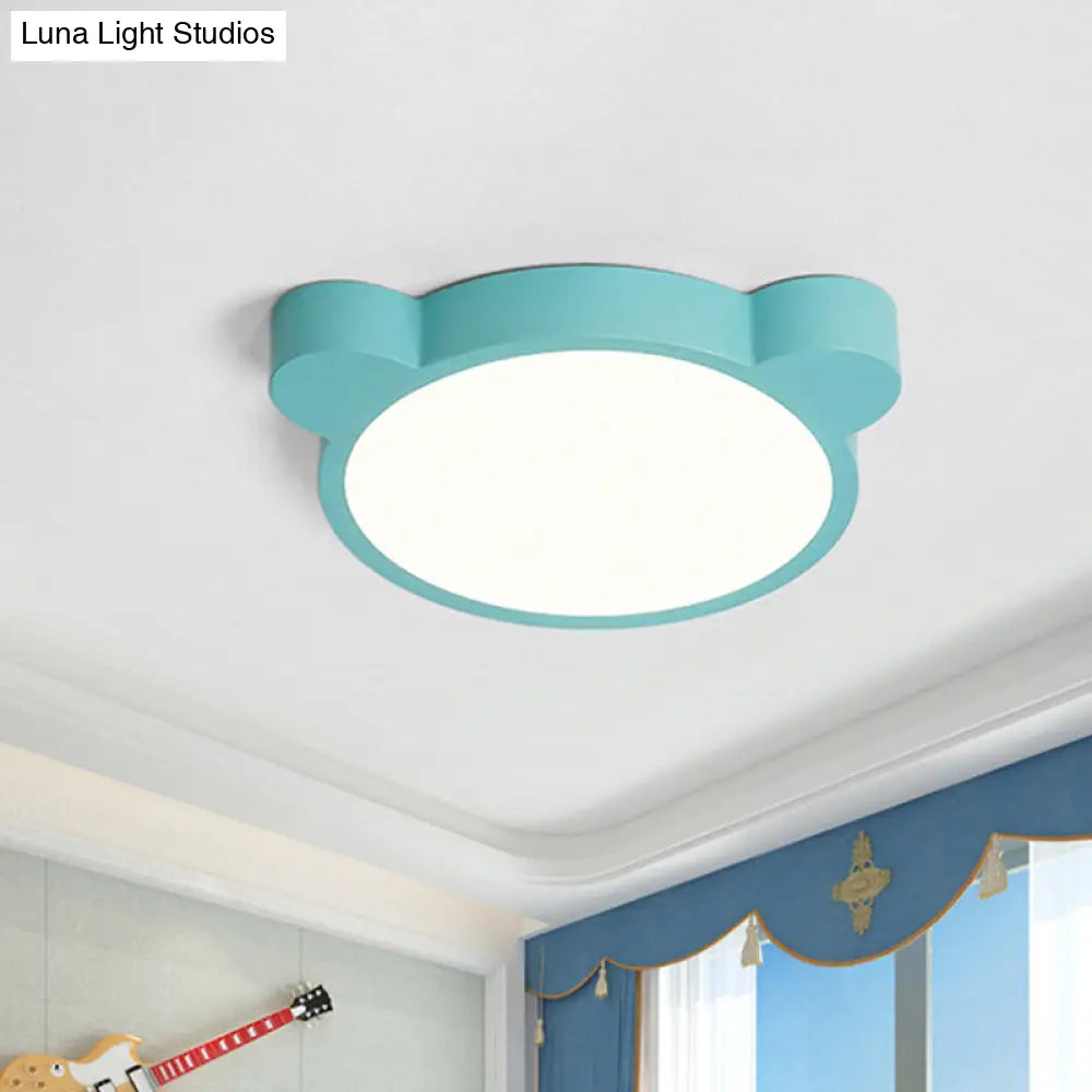 Cartoon Bear Led Flushmount Ceiling Light For Kids Bedroom In Black/White/Pink