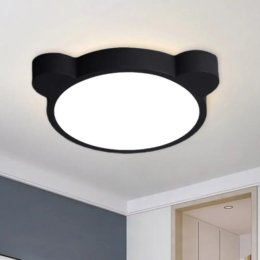 Cartoon Bear Led Flushmount Ceiling Light For Kids Bedroom In Black/White/Pink Black