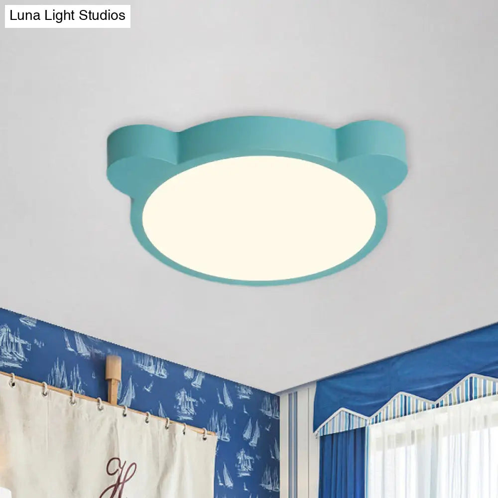 Cartoon Bear Led Flushmount Ceiling Light For Kids Bedroom In Black/White/Pink