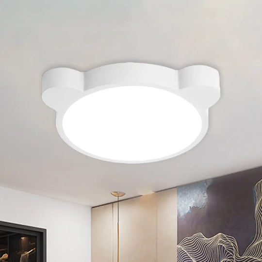 Cartoon Bear Led Flushmount Ceiling Light For Kids Bedroom In Black/White/Pink White