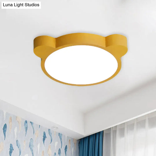 Cartoon Bear Led Flushmount Ceiling Light For Kids Bedroom In Black/White/Pink