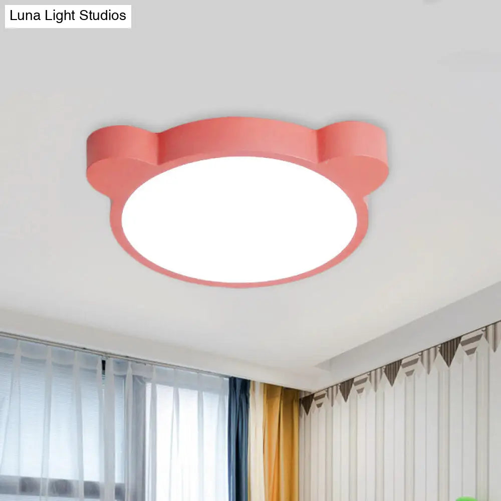 Cartoon Bear Led Flushmount Ceiling Light For Kids Bedroom In Black/White/Pink