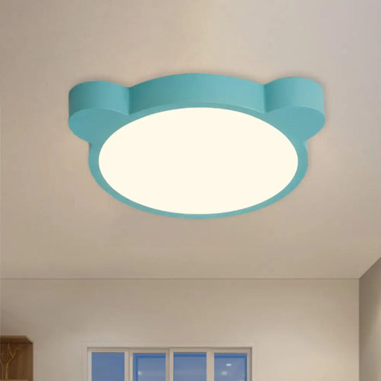 Cartoon Bear Led Flushmount Ceiling Light For Kids Bedroom In Black/White/Pink Blue