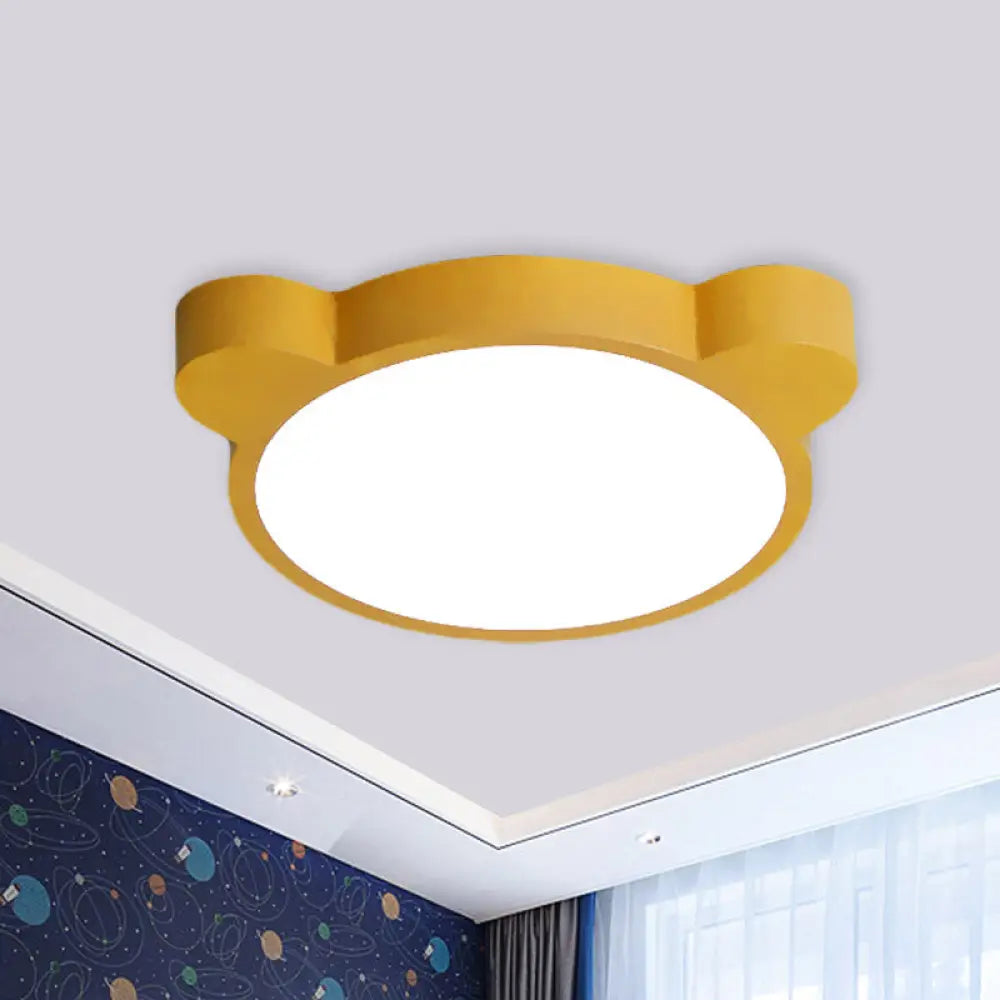 Cartoon Bear Led Flushmount Ceiling Light For Kids Bedroom In Black/White/Pink Yellow