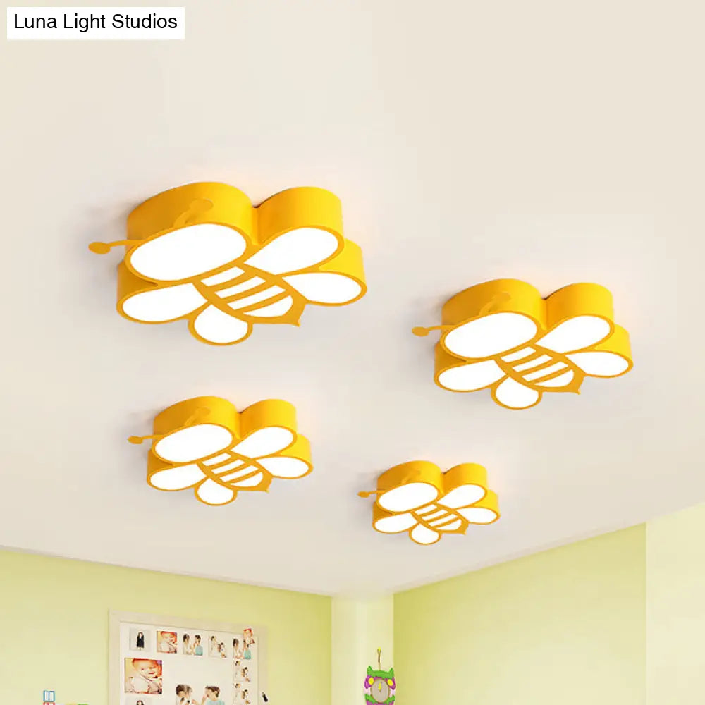 Cartoon Bee Led Ceiling Lamp For Kids’ Room In Yellow With Warm/White Light