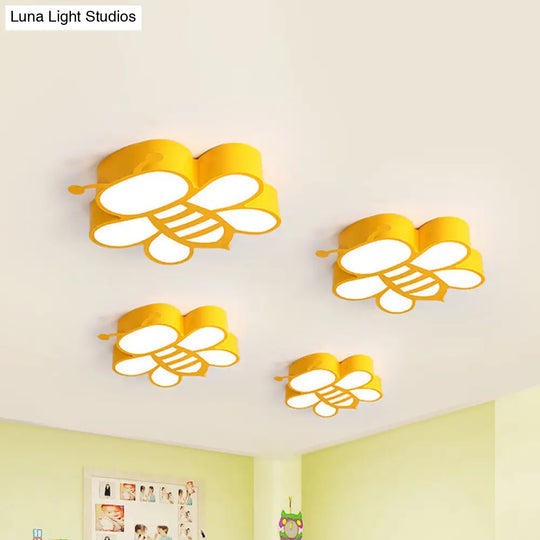 Cartoon Bee Led Ceiling Lamp For Kids Room In Yellow With Warm/White Light