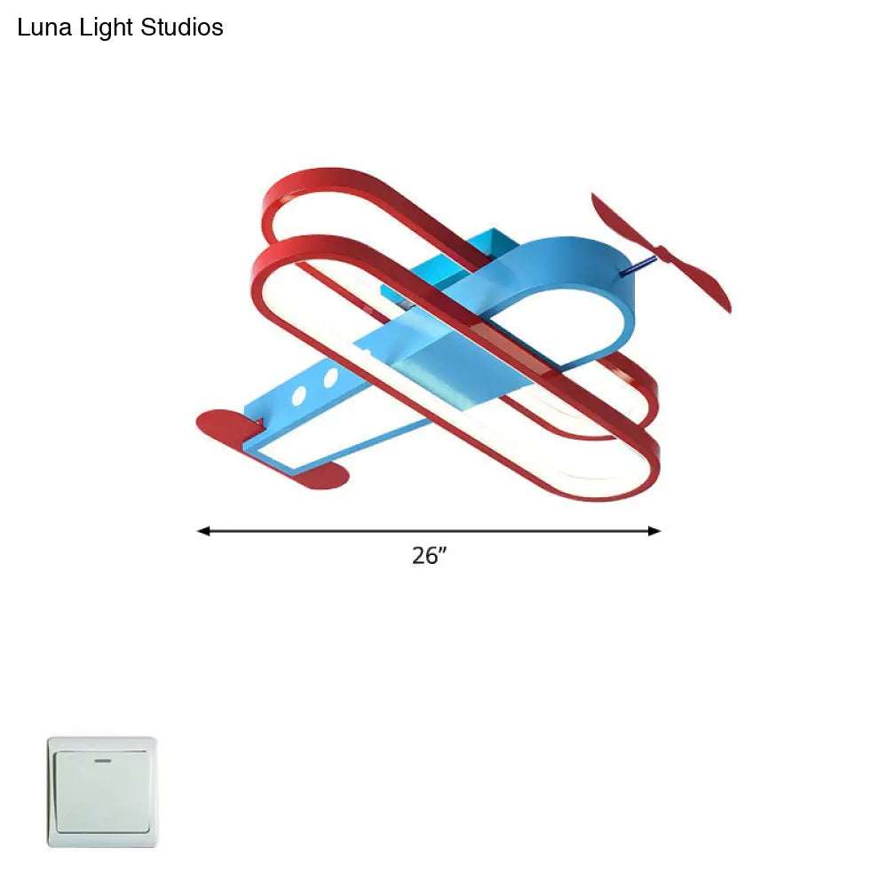 Cartoon Biplane Led Ceiling Flush Light For Boys Room - Acrylic Flush-Mount Fixture Blue / 26.5