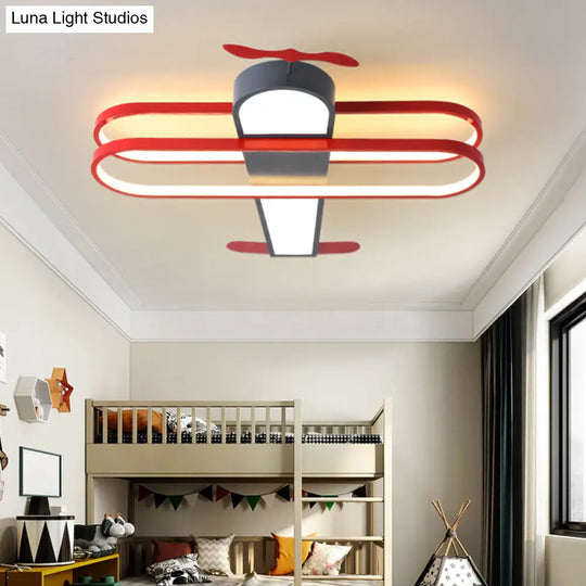 Cartoon Biplane Led Ceiling Flush Light For Boys Room - Acrylic Flush-Mount Fixture