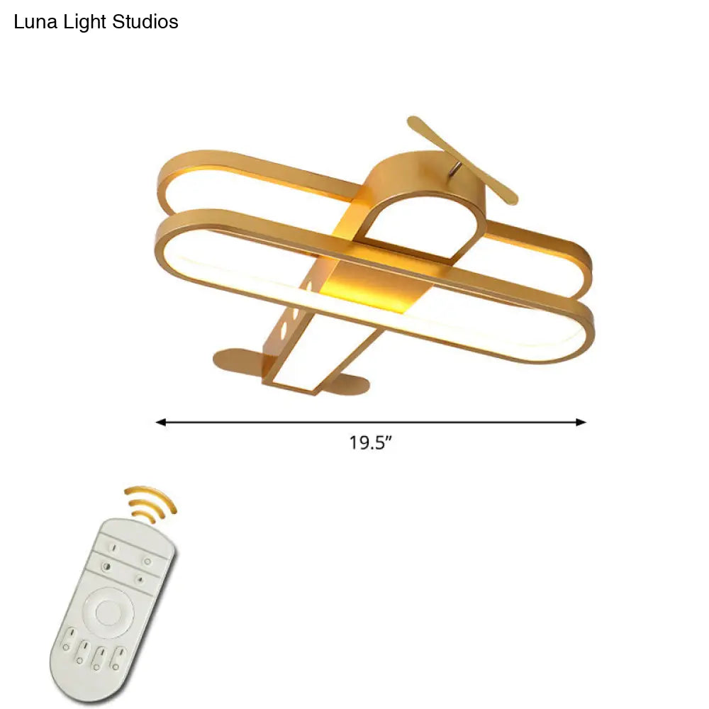 Cartoon Biplane Led Ceiling Flush Light For Boys Room - Acrylic Flush-Mount Fixture Yellow / 19.5