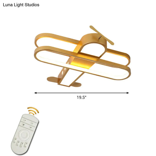 Cartoon Biplane Led Ceiling Flush Light For Boys Room - Acrylic Flush-Mount Fixture Yellow / 19.5