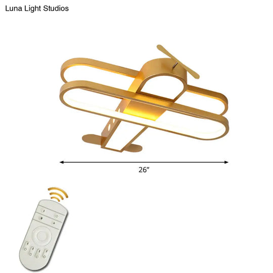 Cartoon Biplane Led Ceiling Flush Light For Boys Room - Acrylic Flush-Mount Fixture Yellow / 26.5