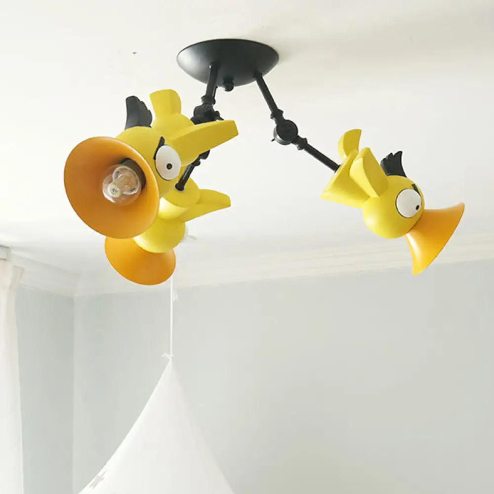 Cartoon Bird Pendant Ceiling Light For Children’s Room - 3 - Light Pink/Blue/Yellow Metal Hanging