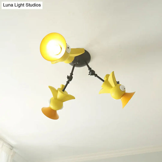 Cartoon Bird Pendant Ceiling Light For Children’s Room - 3 - Light Pink/Blue/Yellow Metal Hanging