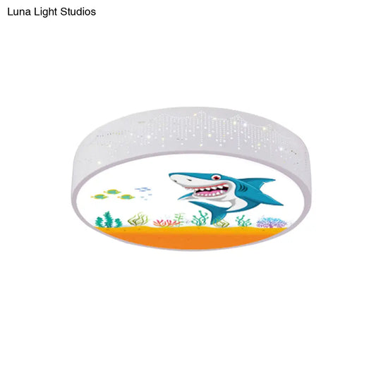 Cartoon Blue/White Led Ceiling Light For Kids Bedroom With Acrylic Dolphin/Shark/Fish Shade