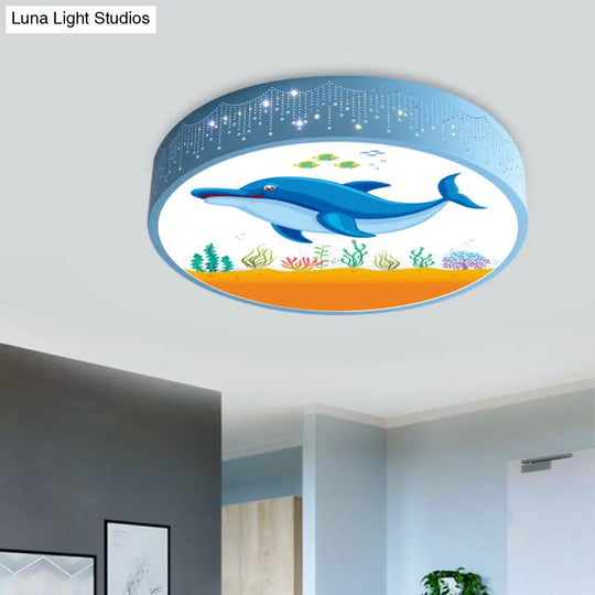 Cartoon Blue/White Led Ceiling Light For Kids Bedroom With Acrylic Dolphin/Shark/Fish Shade