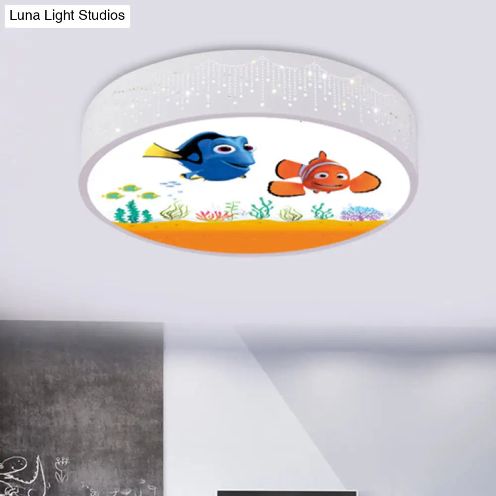 Cartoon Blue/White Led Ceiling Light For Kids Bedroom With Acrylic Dolphin/Shark/Fish Shade White /