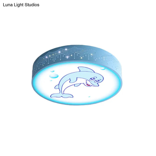 Cartoon Blue/White Led Ceiling Light For Kids Bedroom With Acrylic Dolphin/Shark/Fish Shade