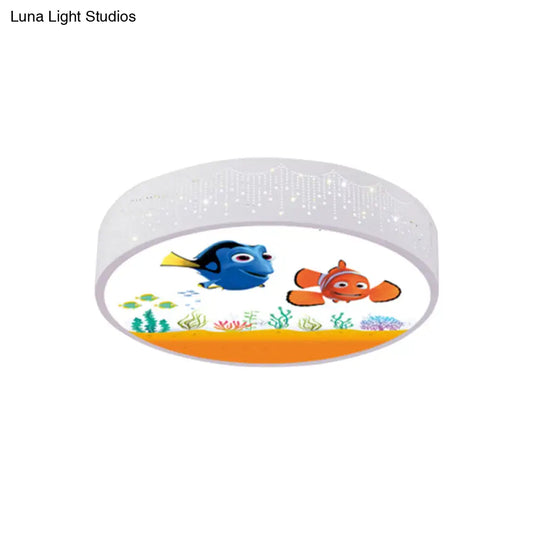 Cartoon Blue/White Led Ceiling Light For Kids Bedroom With Acrylic Dolphin/Shark/Fish Shade