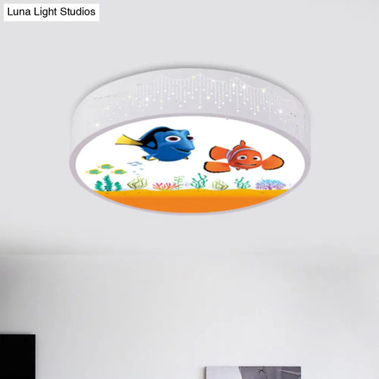 Cartoon Blue/White Led Ceiling Light For Kids Bedroom With Acrylic Dolphin/Shark/Fish Shade