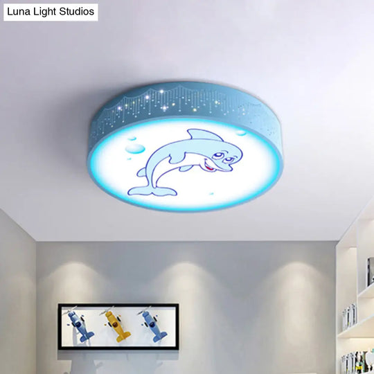 Cartoon Blue/White Led Ceiling Light For Kids Bedroom With Acrylic Dolphin/Shark/Fish Shade