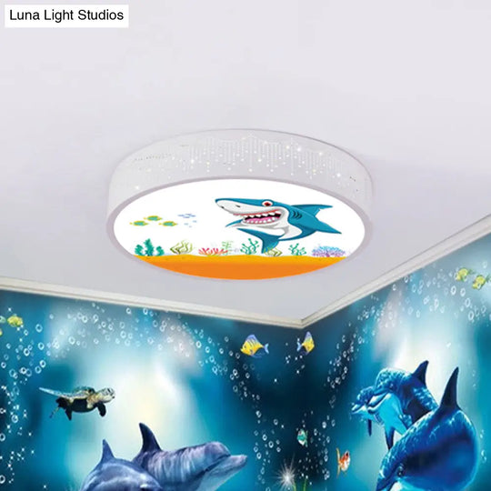 Cartoon Blue/White Led Ceiling Light For Kids Bedroom With Acrylic Dolphin/Shark/Fish Shade