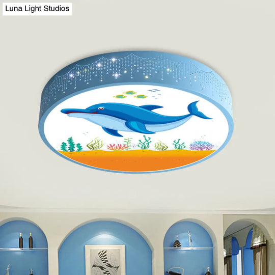 Cartoon Blue/White Led Ceiling Light For Kids Bedroom With Acrylic Dolphin/Shark/Fish Shade Blue / A