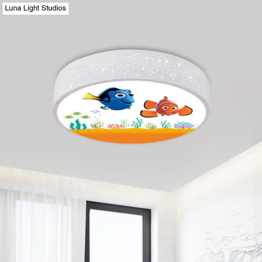 Cartoon Blue/White Led Ceiling Light For Kids Bedroom With Acrylic Dolphin/Shark/Fish Shade