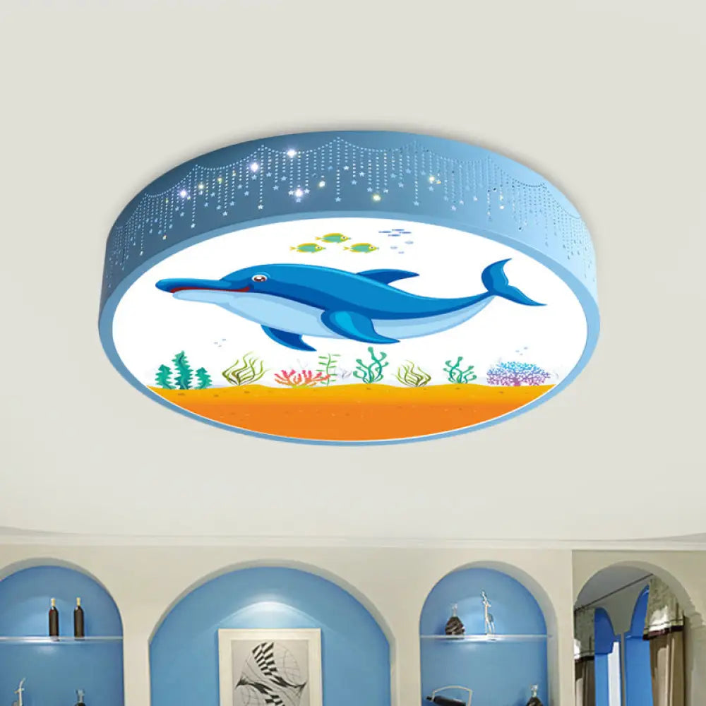 Cartoon Blue/White Led Ceiling Light For Kids Bedroom With Acrylic Dolphin/Shark/Fish Shade Blue / A