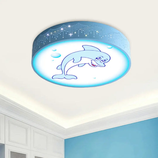 Cartoon Blue/White Led Ceiling Light For Kids Bedroom With Acrylic Dolphin/Shark/Fish Shade Blue / B