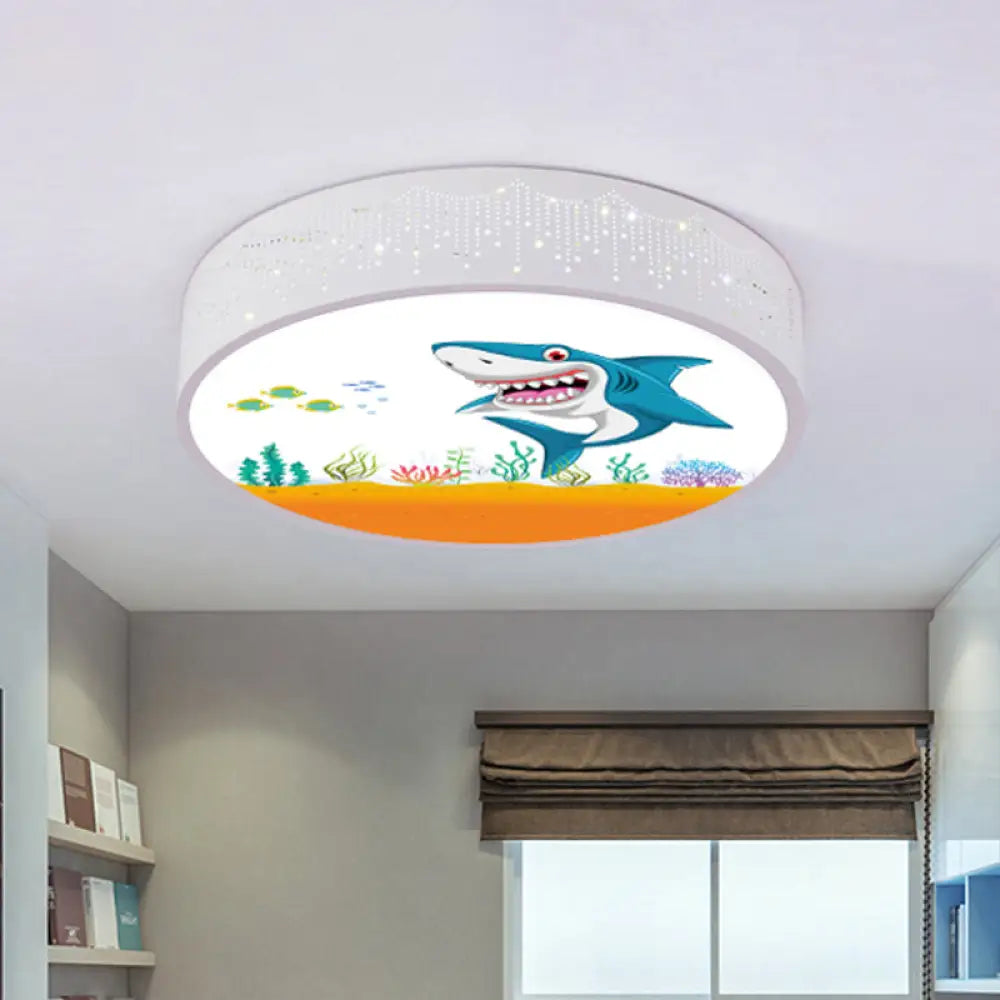 Cartoon Blue/White Led Ceiling Light For Kids Bedroom With Acrylic Dolphin/Shark/Fish Shade White /