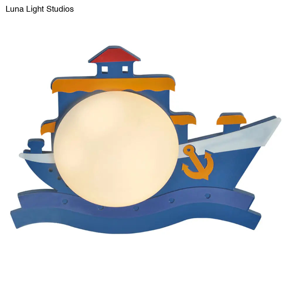 Cartoon Boat Kids Room Sconce Led Wall Light Fixture For Playful Illumination