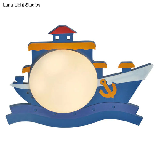 Cartoon Boat Kids Room Sconce Led Wall Light Fixture For Playful Illumination